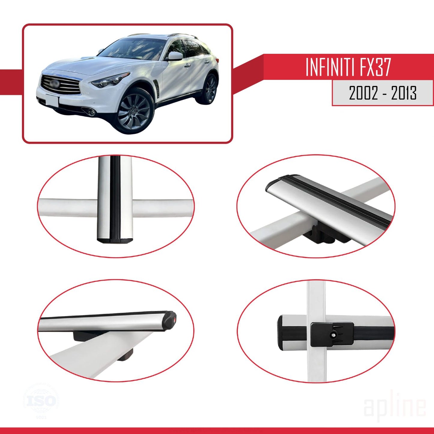 Compatible avec Infiniti FX37 2002-2013 BASIC Model Barres de Toit Railing Porte-Bagages de Voiture Gris Aluminium 2 Barres