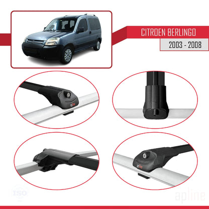 Kompatibel mit Citroen Berlingo (M59) 2003-2008 ACE-1 Dachgepäckträger, Reling, Gepäckträger, schwarzes Aluminium, 4 Stangen