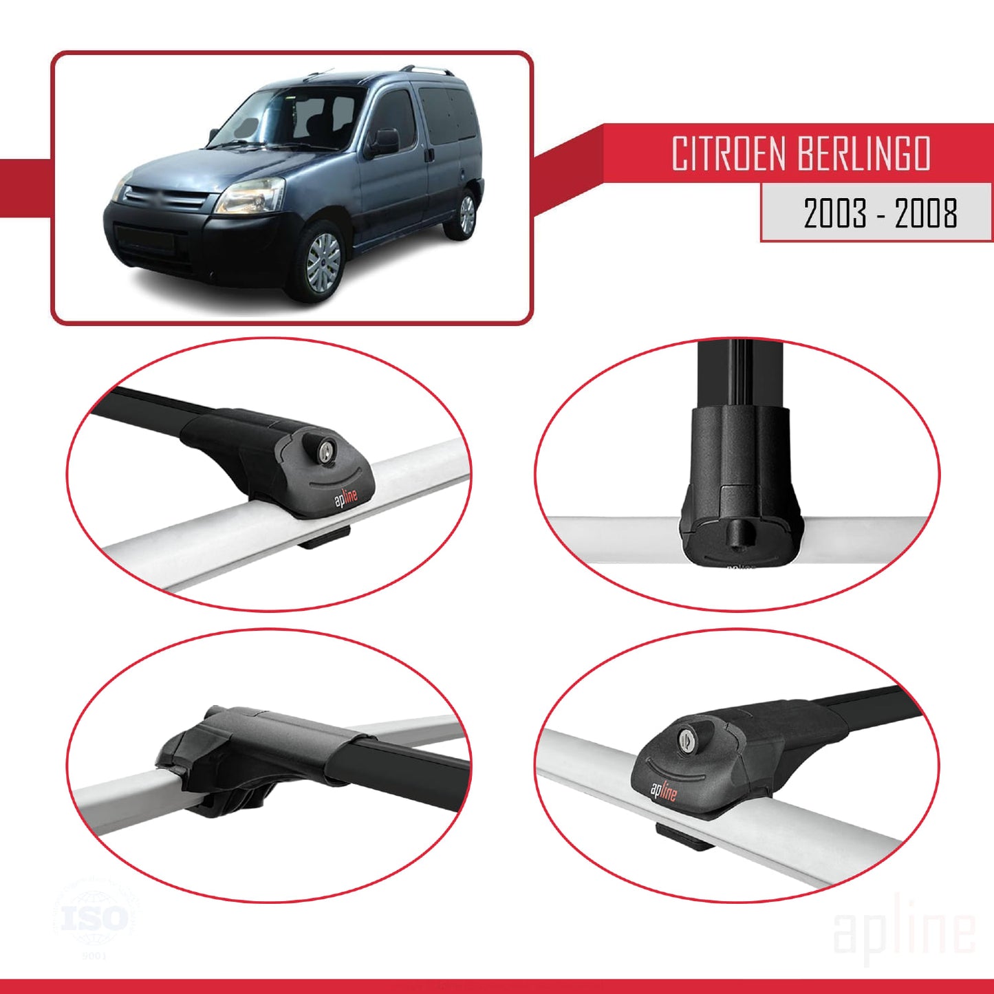 Kompatibel mit Citroen Berlingo (M59) 2003-2008 ACE-1 Dachträger Auto-Dachgepäckträger Reling Schwarzes Aluminium 2 Stangen