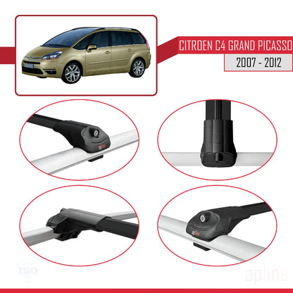 Kompatibel mit Citroen Grand C4 Picasso 2007-2012 ACE-1 Dachgepäckträger, Reling, Gepäckträger, schwarzes Aluminium, 3 Stangen