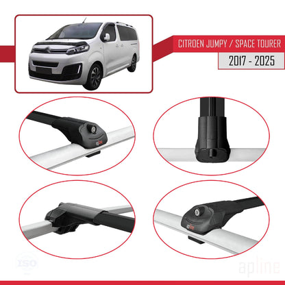 Kompatibel mit Citroen Jumpy 3 (K0) Space Tourer 2017-2025 ACE-1 Dachgepäckträger, Reling, Gepäckträger, schwarzes Aluminium, 3 Stangen