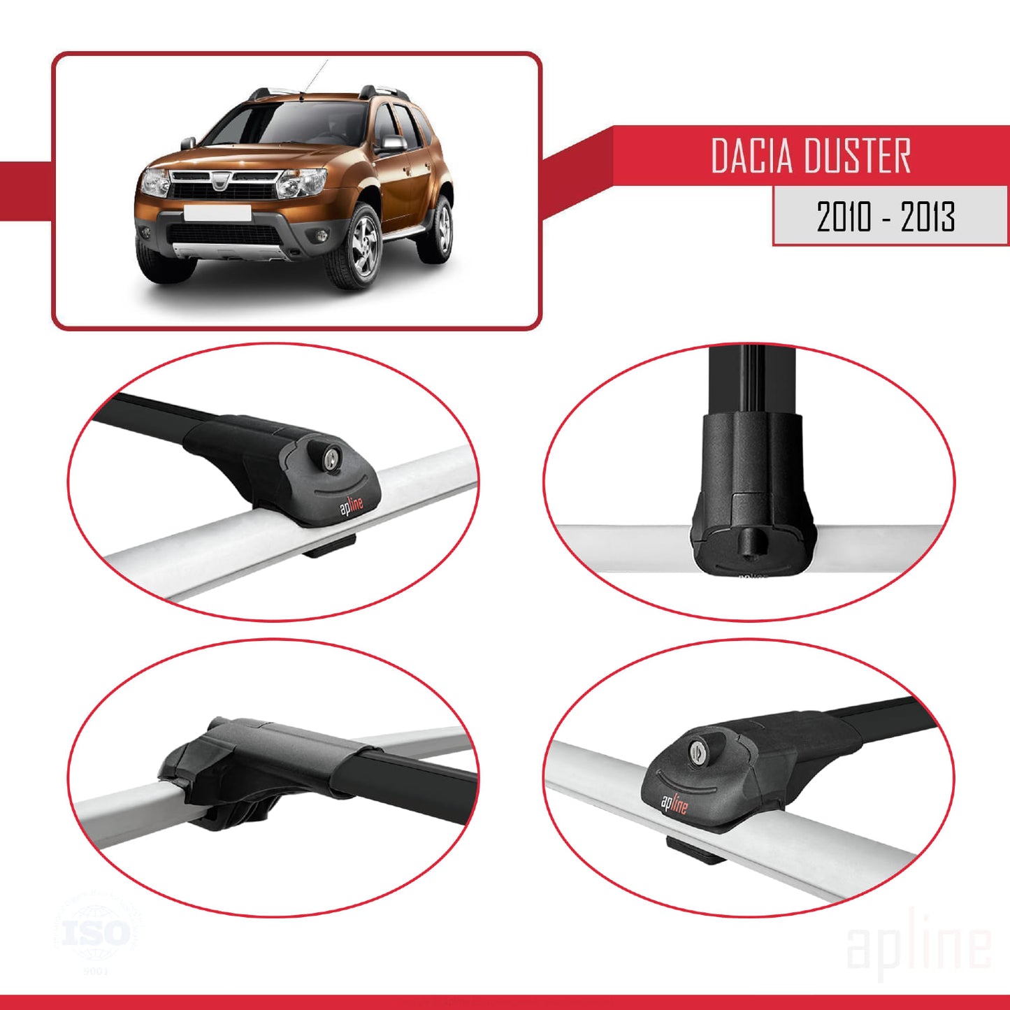 Compatible avec Dacia Duster (HS) Pre-Facelift 2010-2013 ACE-1 Barres de Toit Railing Porte-Bagages de Voiture Noir Aluminium 3 Barres