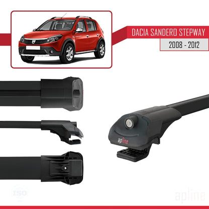 Compatible avec Dacia Sandero Stepway 2008-2012 ACE-1 Barres de Toit Railing Porte-Bagages de Voiture Noir Aluminium 2 Barres