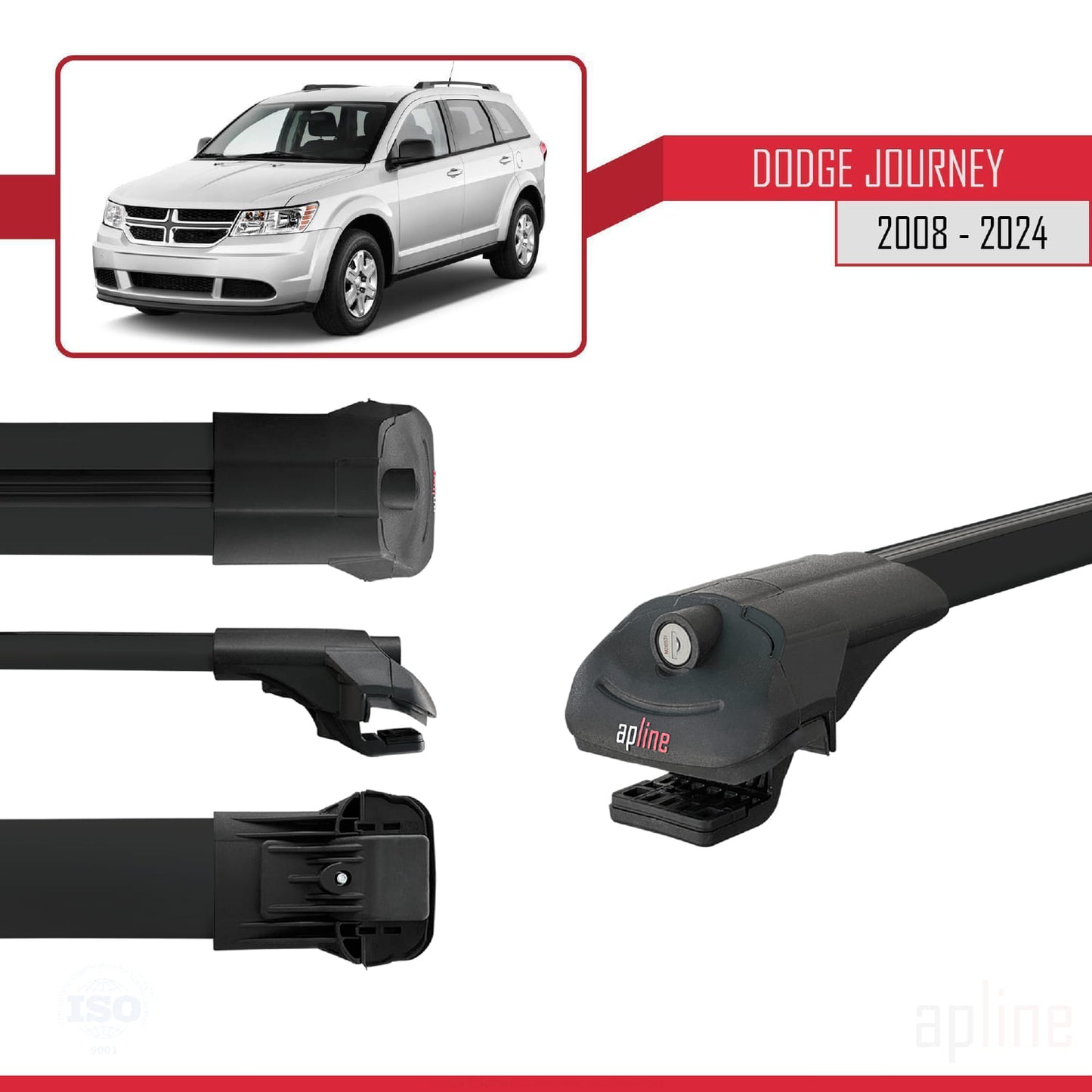 Compatible avec Dodge Journey 2008-2024 ACE-1 Barres de Toit Railing Porte-Bagages de Voiture Noir Aluminium 3 Barres