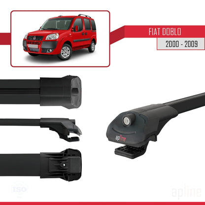 Kompatibel mit Fiat Doblo 2000-2009 ACE-1 Dachgepäckträger, Reling, Gepäckträger, schwarzes Aluminium, 3 Stangen