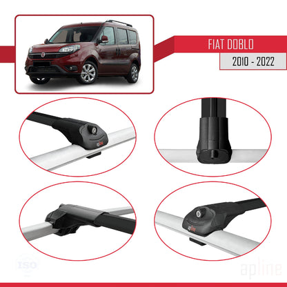 Kompatibel mit Fiat Doblo 2 2010-2022 ACE-1 Dachgepäckträger, Reling, Gepäckträger, schwarzes Aluminium, 2 Stangen