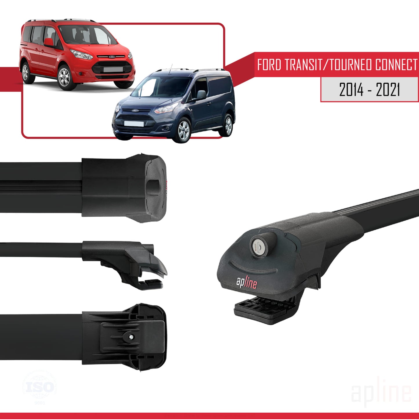 Compatible with Ford Transit/Tourneo Connect 2 2014-2021 ACE-1 Car Roof Rack Cross Bar Black Aluminium 2 Bars