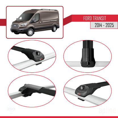 Kompatibel mit Ford Transit 2014-2025 ACE-1 Dachgepäckträger, Reling, Gepäckträger, schwarzes Aluminium, 4 Stangen