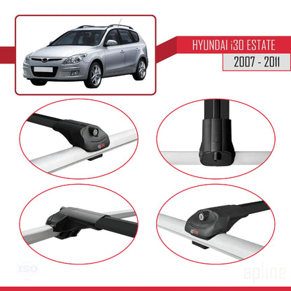 Compatible avec Hyundai i30 (FD) Break 2007-2011 ACE-1 Barres de Toit Railing Porte-Bagages de Voiture Noir Aluminium 3 Barres