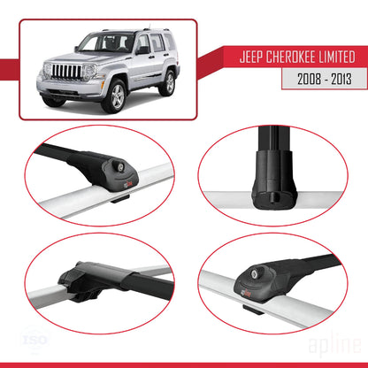 Compatible avec Jeep Cherokee 4 (KK) Limited 2008-2013 ACE-1 Barres de Toit Railing Porte-Bagages de Voiture Noir Aluminium 2 Barres