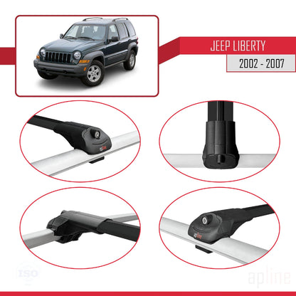 Compatible avec Jeep Liberty 2002-2007 ACE-1 Barres de Toit Railing Porte-Bagages de Voiture Noir Aluminium 3 Barres