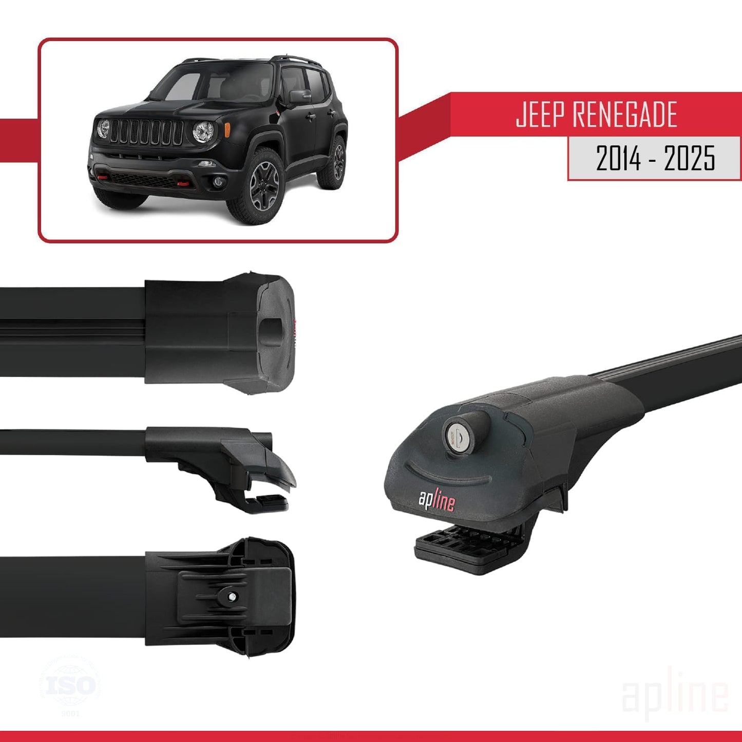 Kompatibel mit Jeep Renegade (BU) 2014-2025 ACE-1 Relingträger Dachträger Auto Gepäckträger Schwarz Aluminium 3 Stangen