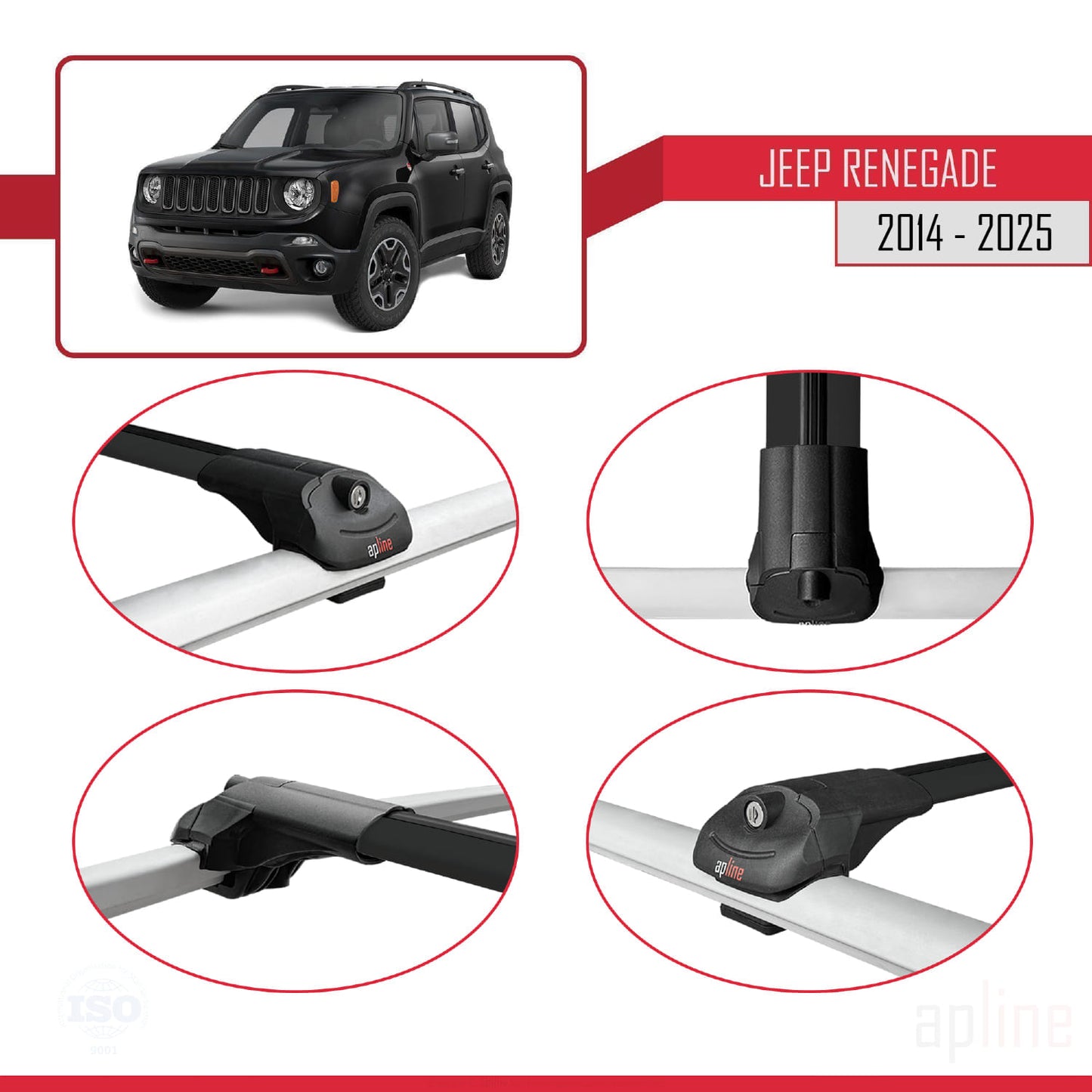 Kompatibel mit Jeep Renegade (BU) 2014-2025 ACE-1 Relingträger Dachträger Auto Gepäckträger Schwarz Aluminium 3 Stangen