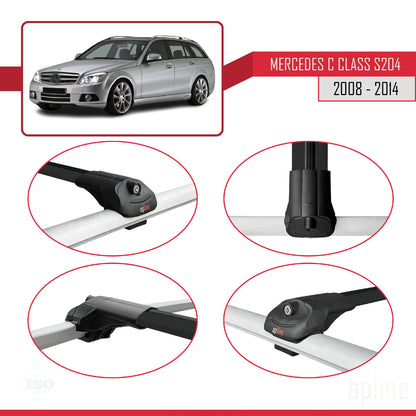 Compatible avec Mercedes Classe C 3 (S204) 2008-2014 ACE-1 Barres de Toit Railing Porte-Bagages de Voiture Noir Aluminium 2 Barres