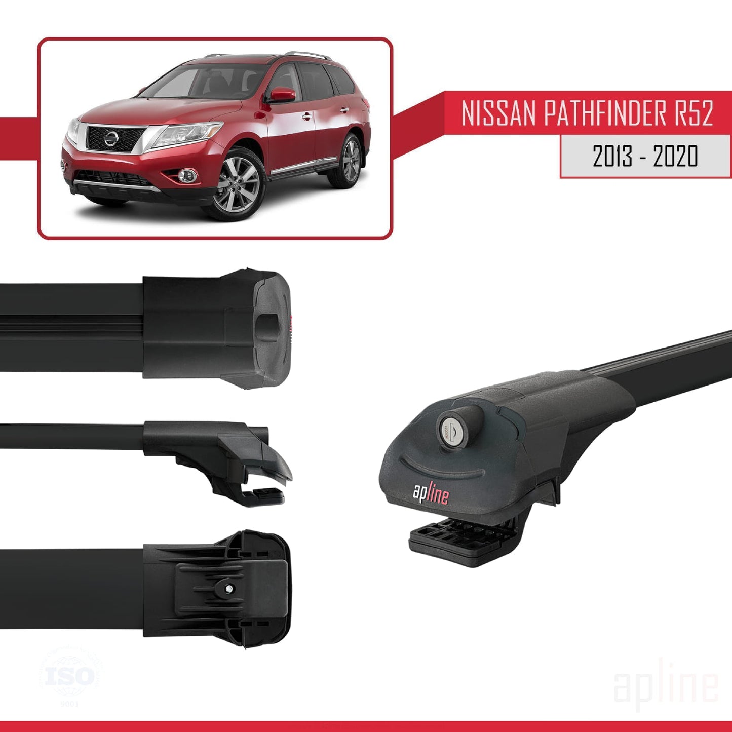 Compatible avec Nissan Pathfinder 4 (R52) 2013-2020 ACE-1 Barres de Toit Railing Porte-Bagages de Voiture Noir Aluminium 3 Barres