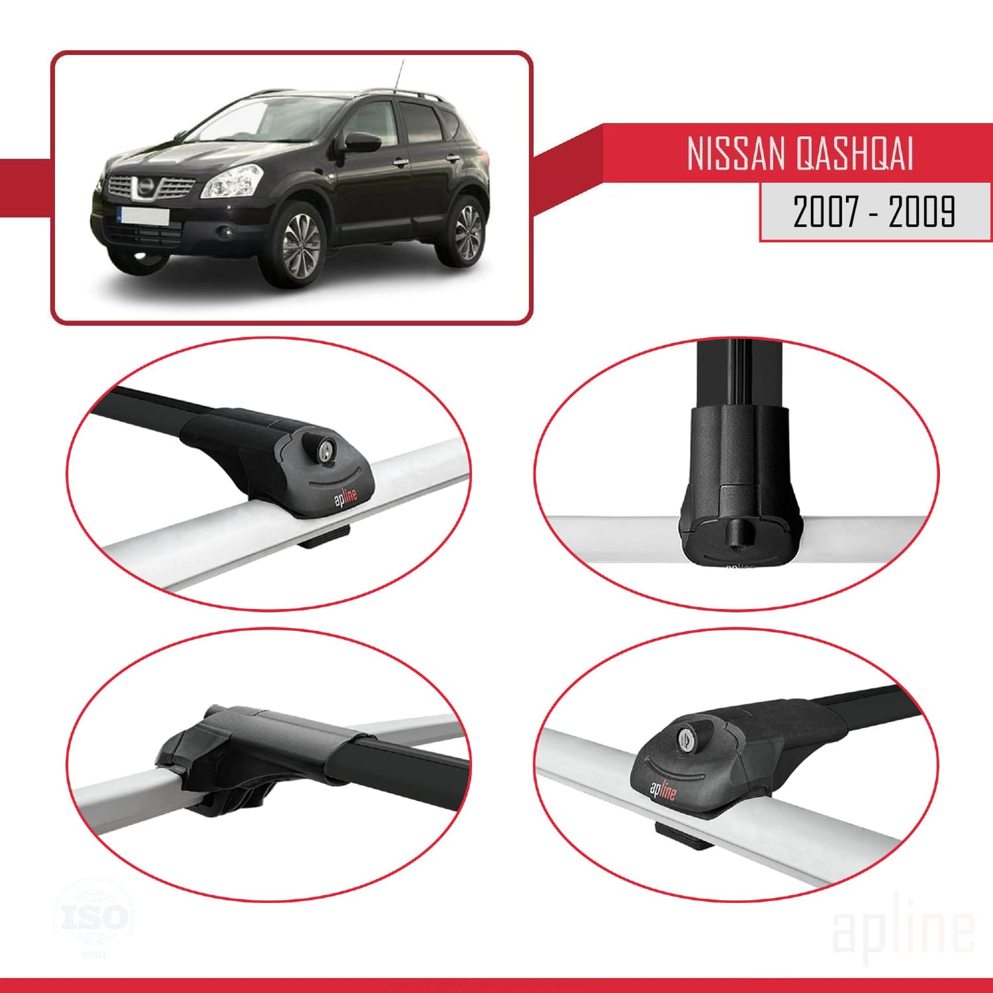 Compatible avec Nissan Qashqai (J10) Pre-Facelift 2007-2009 ACE-1 Barres de Toit Railing Porte-Bagages de Voiture Noir Aluminium 2 Barres