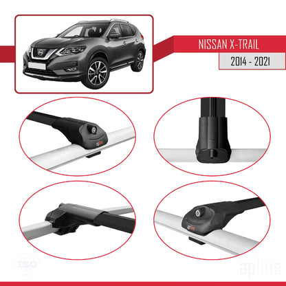 Compatible avec Nissan X-Trail 3 (T32) 2014-2021 ACE-1 Barres de Toit Railing Porte-Bagages de Voiture Noir Aluminium 2 Barres