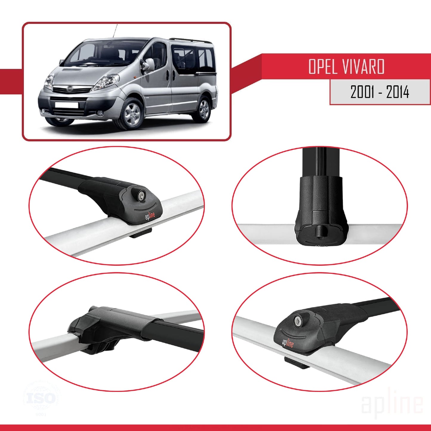 Compatible avec Opel Vivaro A 2001-2014 ACE-1 Barres de Toit Railing Porte-Bagages de Voiture Noir Aluminium 2 Barres