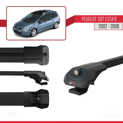 Compatible avec Peugeot 307 Break 2002-2008 ACE-1 Barres de Toit Railing Porte-Bagages de Voiture Noir Aluminium 2 Barres