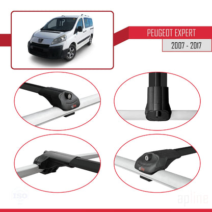 Compatible avec Peugeot Expert 2 2007-2016 ACE-1 Barres de Toit Railing Porte-Bagages de Voiture Noir Aluminium 4 Barres