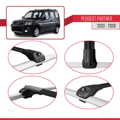 Compatible avec Peugeot Partner Post-Facelift 2003-2008 ACE-1 Barres de Toit Railing Porte-Bagages de Voiture Noir Aluminium 2 Barres