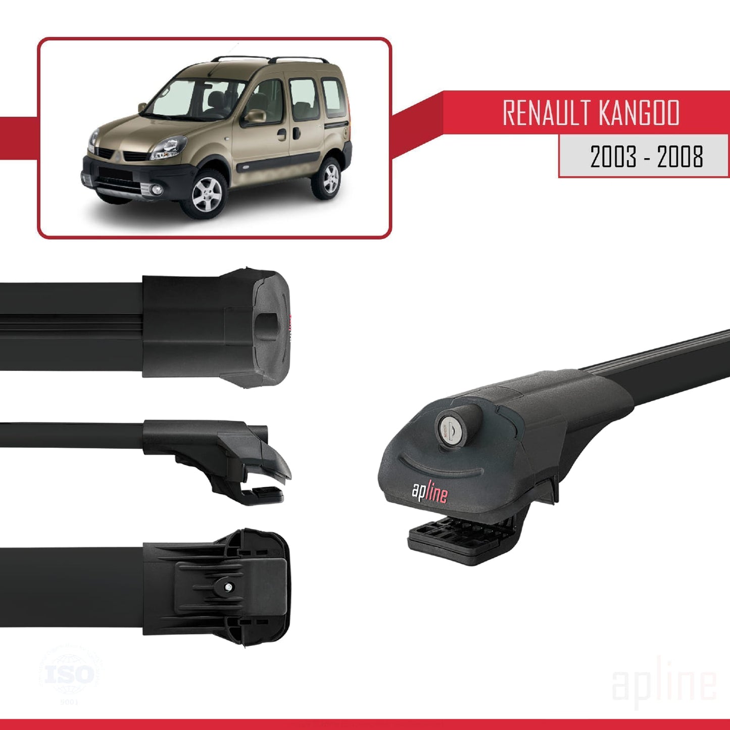 Compatible avec Renault Kangoo (X76) Post-Facelift 2003-2008 ACE-1 Barres de Toit Railing Porte-Bagages de Voiture Noir Aluminium 2 Barres