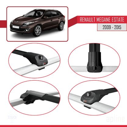Compatible avec Renault Megane 3 ST 2009-2015 ACE-1 Barres de Toit Railing Porte-Bagages de Voiture Noir Aluminium 2 Barres