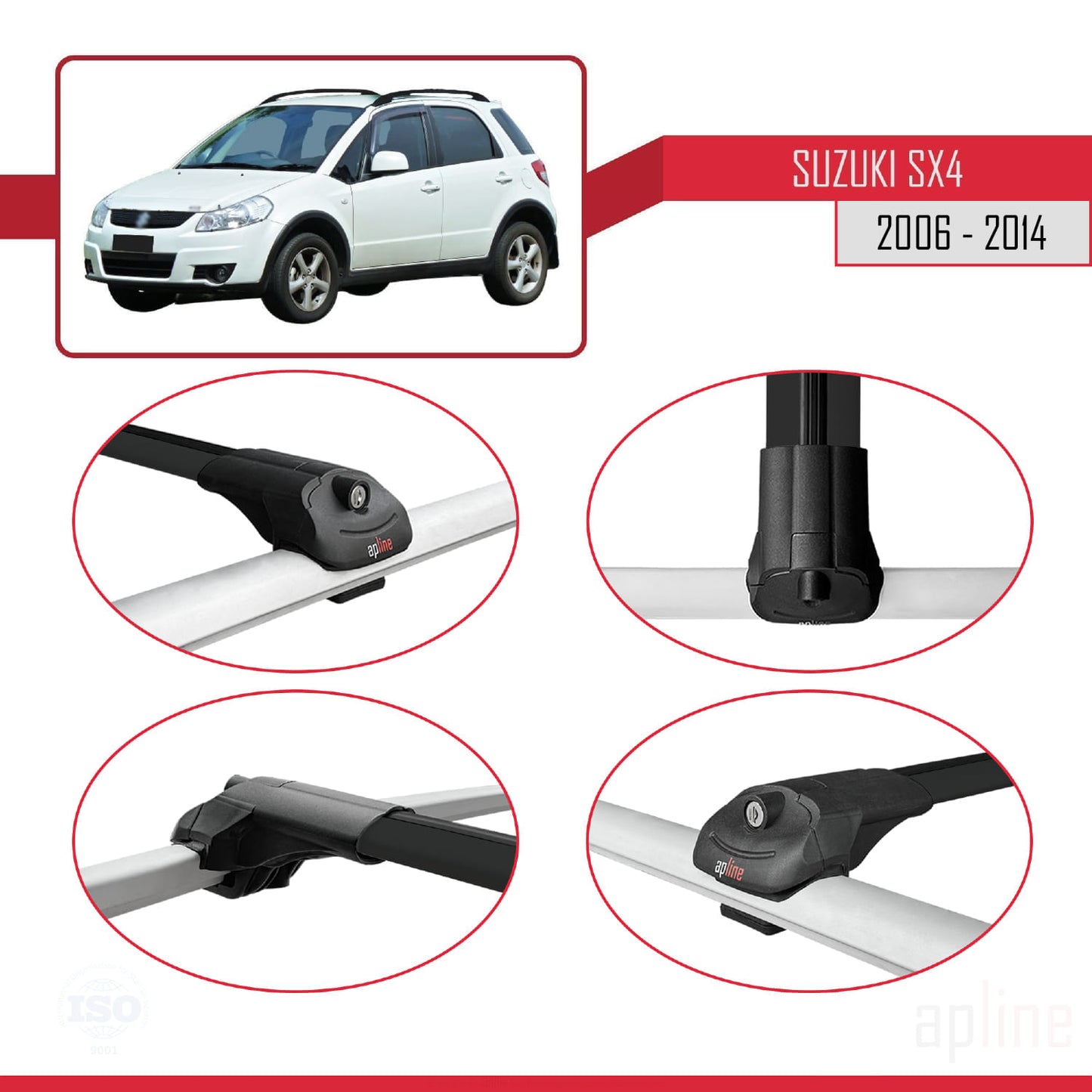 Compatible with Suzuki SX4 II (JY) 2006-2014 ACE-1 Car Roof Rack Cross Bar Black Aluminium 3 Bars