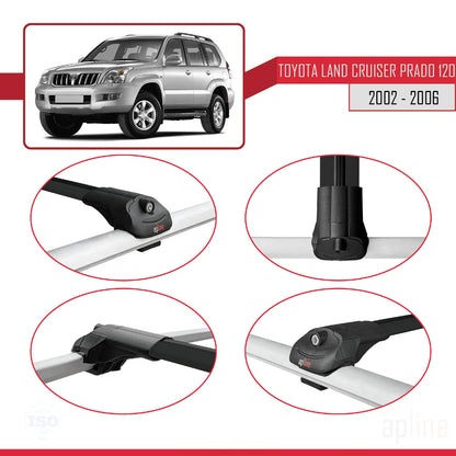 Compatible avec Toyota Land Cruiser Prado (J120) 2002-2006 ACE-1 Barres de Toit Railing Porte-Bagages de Voiture Noir Aluminium 3 Barres
