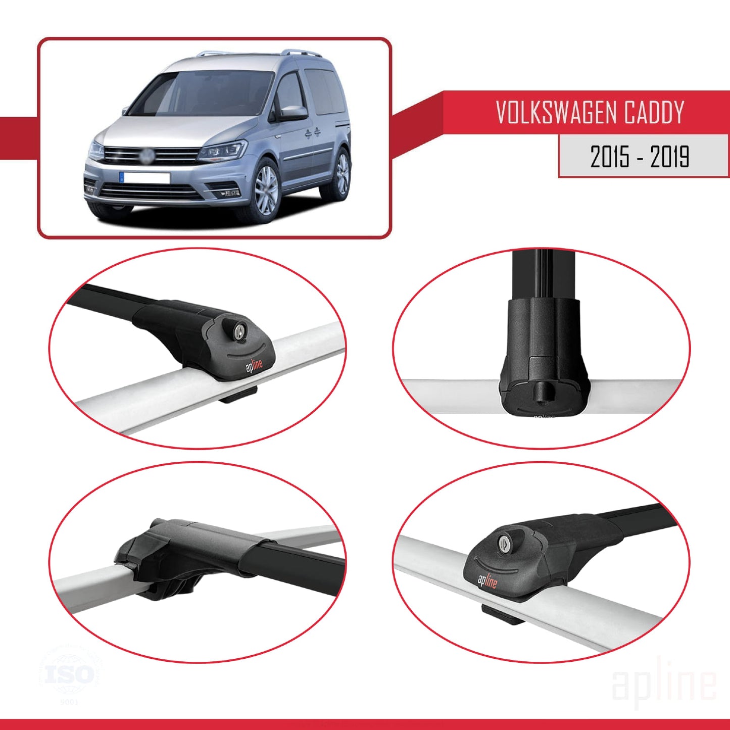 Compatible avec Volkswagen Caddy 3 (SA) 2015-2019 ACE-1 Barres de Toit Railing Porte-Bagages de Voiture Noir Aluminium 4 Barres