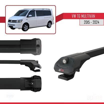 Compatible avec Volkswagen T6 Multivan 2015-2024 ACE-1 Barres de Toit Railing Porte-Bagages de Voiture Noir Aluminium 2 Barres