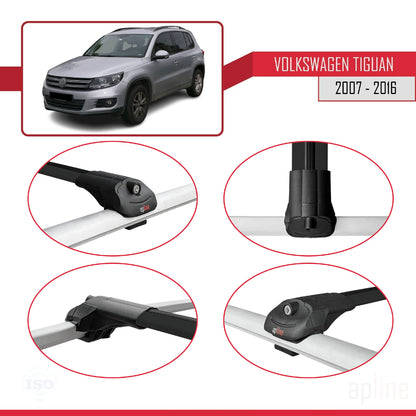 Compatible avec Volkswagen Tiguan (5N) 2007-2016 ACE-1 Barres de Toit Railing Porte-Bagages de Voiture Noir Aluminium 3 Barres