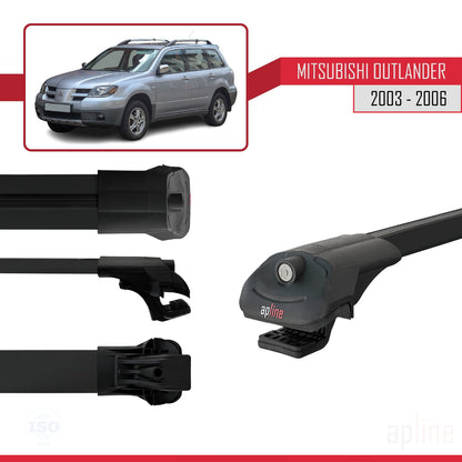 Compatible avec Mitsubishi Outlander 2003-2006 ACE-1 Barres de Toit Railing Porte-Bagages de Voiture Noir Aluminium 2 Barres