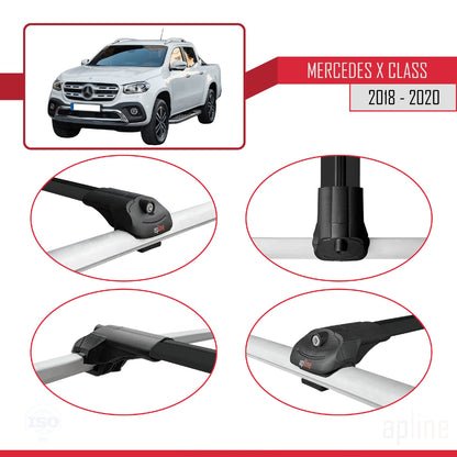 Compatible with Mercedes X Class (470) 2018-2020 ACE-1 Car Roof Rack Cross Bar Black Aluminium 3 Bars