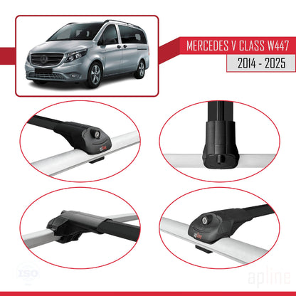 Compatible with Mercedes V Class 3 (W447) 2014-2025 ACE-1 Car Roof Rack Cross Bar Black Aluminium 4 Bars