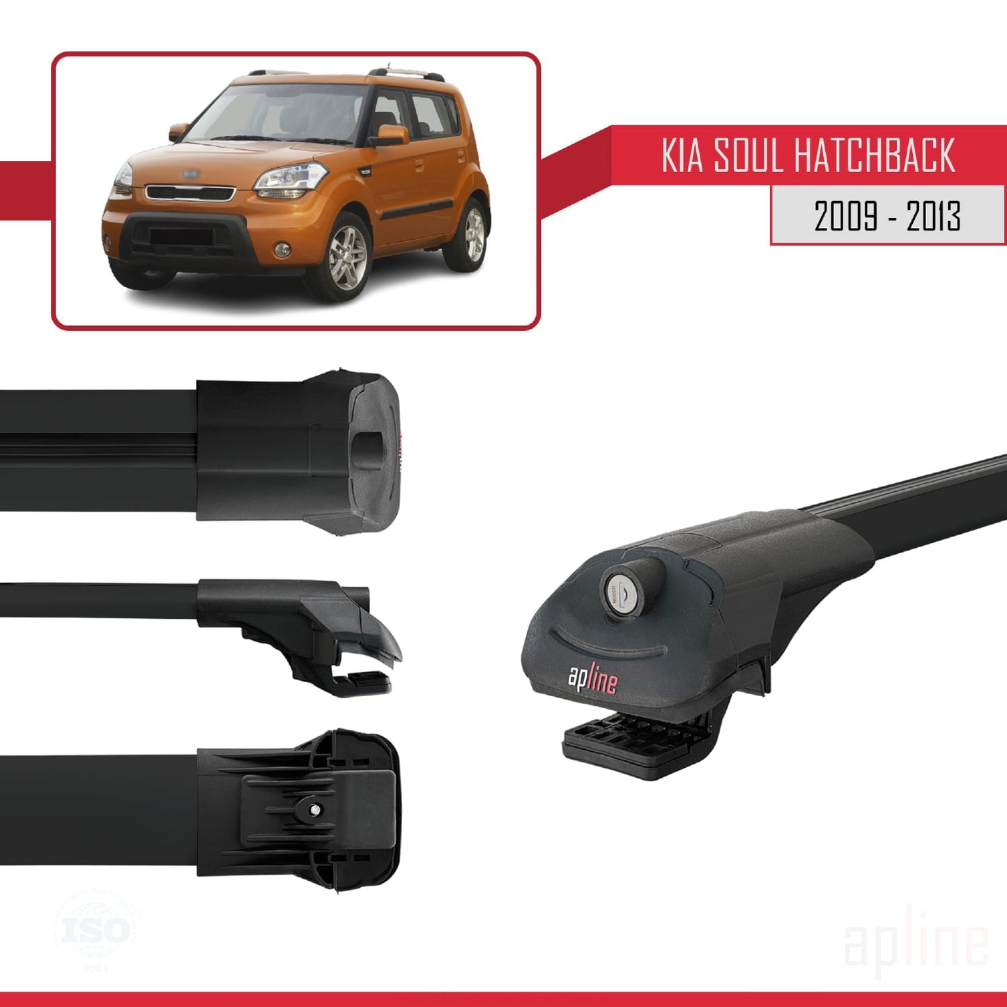 Compatible with Kia Soul (AM) HB 2009-2013 ACE-1 Car Roof Rack Cross Bar Black Aluminium 2 Bars