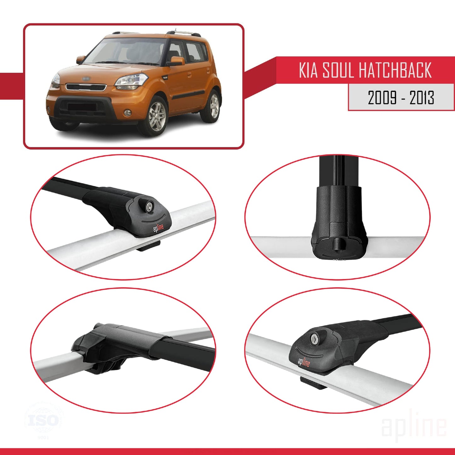 Compatible with Kia Soul (AM) HB 2009-2013 ACE-1 Car Roof Rack Cross Bar Black Aluminium 2 Bars