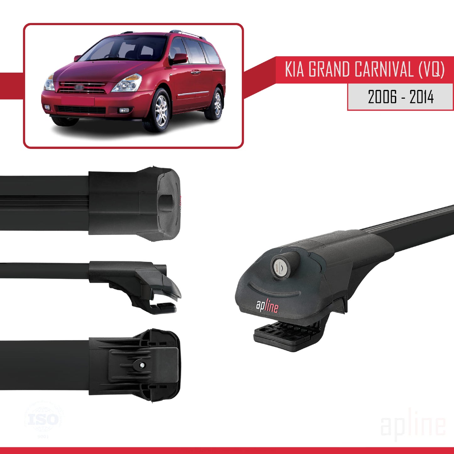Compatible with Kia Grand Carnival 2 (VQ) 2006-2014 ACE-1 Car Roof Rack Cross Bar Black Aluminium 2 Bars