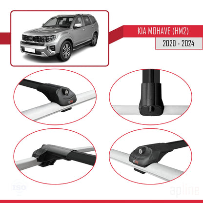 Compatible avec Kia Mohave 2 (HM2) 2020-2024 ACE-1 Barres de Toit Railing Porte-Bagages de Voiture Noir Aluminium 3 Barres