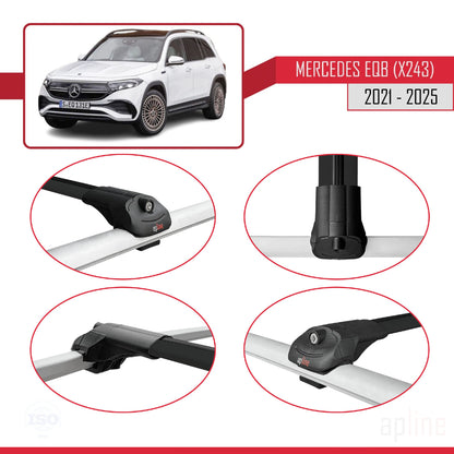 Compatible avec Mercedes EQB (X243) 2021-2025 ACE-1 Barres de Toit Railing Porte-Bagages de Voiture Noir Aluminium 3 Barres