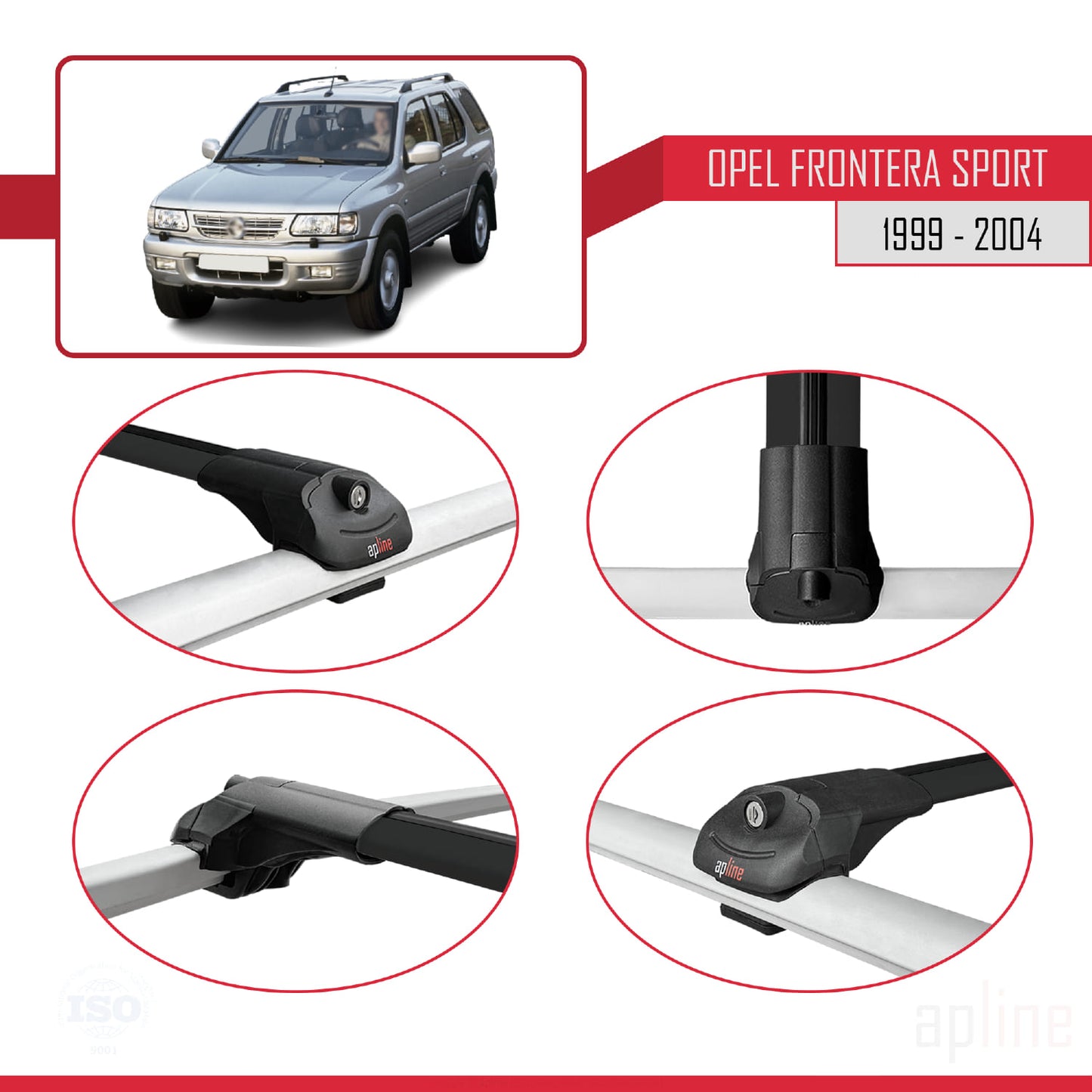 Compatible avec Opel Frontera Sport 2 1999-2004 ACE-1 Barres de Toit Railing Porte-Bagages de Voiture Noir Aluminium 3 Barres