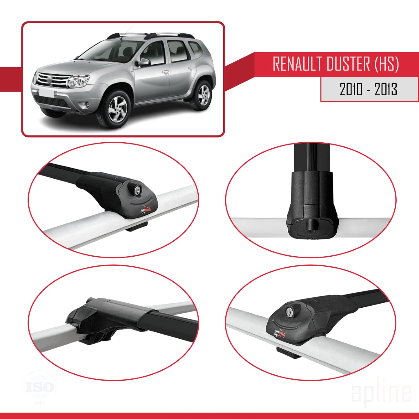 Compatible avec Renault Duster (HS) Pre-Facelift 2010-2013 ACE-1 Barres de Toit Railing Porte-Bagages de Voiture Noir Aluminium 3 Barres