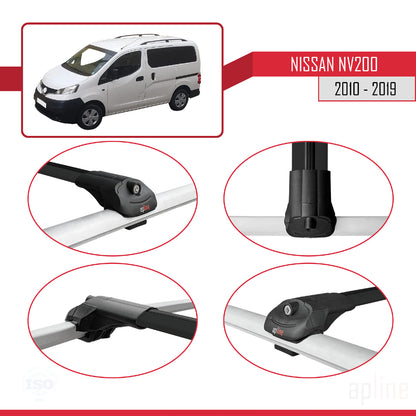 Compatible with Nissan NV200 (M20) 2010-2019 ACE-1 Car Roof Rack Cross Bar Black Aluminium 2 Bars