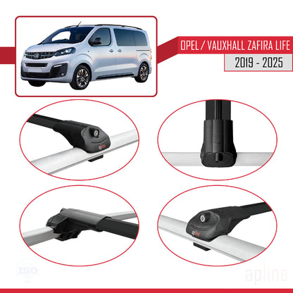 Compatible avec Opel Zafira Life 2019-2025 ACE-1 Barres de Toit Railing Porte-Bagages de Voiture Noir Aluminium 2 Barres