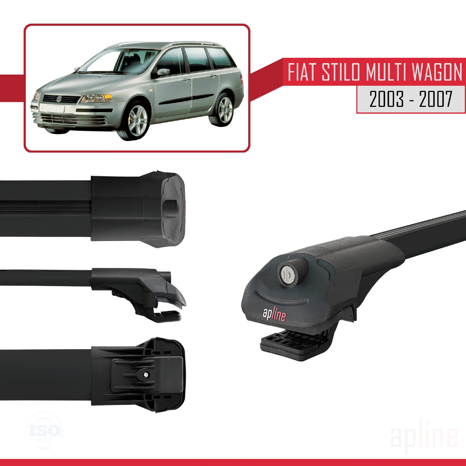 Compatible avec Fiat Stilo Multi Wagon 2003-2007 ACE-1 Barres de Toit Railing Porte-Bagages de Voiture Noir Aluminium 2 Barres