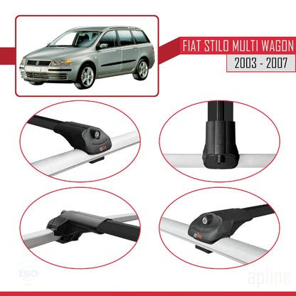 Compatible avec Fiat Stilo Multi Wagon 2003-2007 ACE-1 Barres de Toit Railing Porte-Bagages de Voiture Noir Aluminium 2 Barres