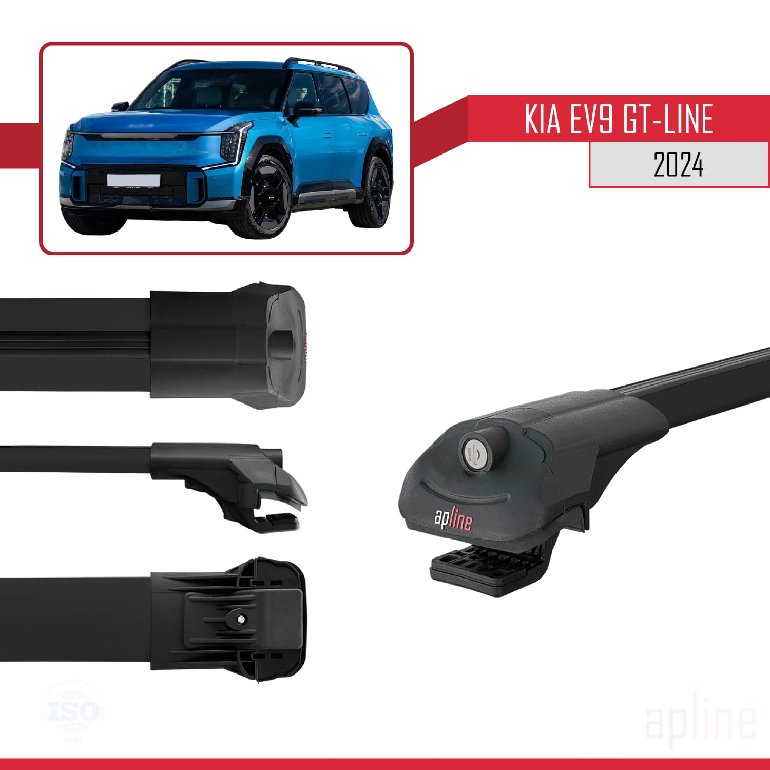 Compatible avec KIA EV9 GT-LINE 2024-2025 ACE-1 Barres de Toit Railing Porte-Bagages de Voiture Noir Aluminium 4 Barres