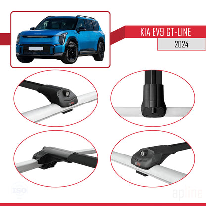 Compatible avec KIA EV9 GT-LINE 2024-2025 ACE-1 Barres de Toit Railing Porte-Bagages de Voiture Noir Aluminium 4 Barres