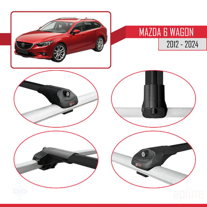 Compatible avec Mazda 6 Wagon 2012-2024 ACE-1 Barres de Toit Railing Porte-Bagages de Voiture Noir Aluminium 3 Barres