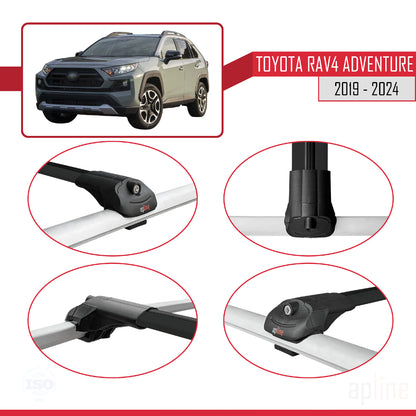 Compatible avec Toyota RAV4 Adventure 2019-2024 ACE-1 Barres de Toit Railing Porte-Bagages de Voiture Noir Aluminium 3 Barres